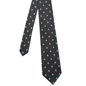Egara Grey Teal Silk Necktie Mens Extra Long Geometric Diamond Pattern